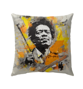 Colorful geometric design on Sunset Geomet Outdoor Pillow.